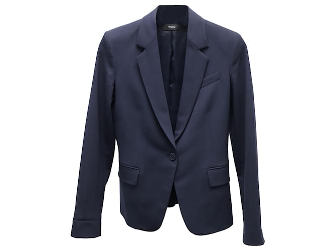 Theory Single-Breasted Blazer in Navy Blue Wool  ref.852991