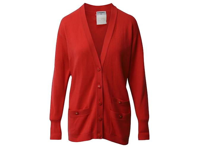 Chanel Buttoned Cardigan in Coral Cashmere Wool  ref.852992
