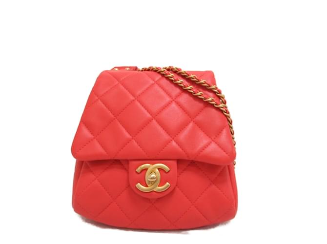 Chanel CC Quilted Leather Chain Flap Bag AS0614 Red Lambskin ref