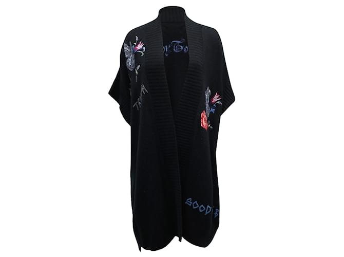 Zadig & Voltaire Embroidered Motif Cardigan in Black Cashmere Wool  ref.853096