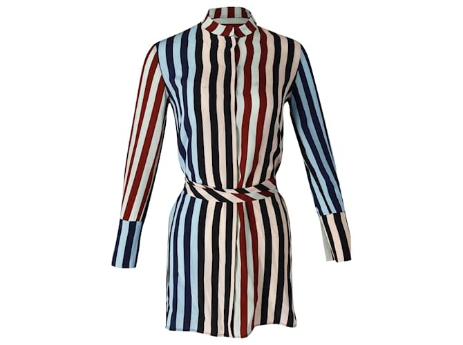 Diane von Furstenberg Vestido Camisa Listrada em Seda Multicolor  ref.853098