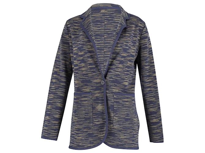 Missoni Knit Single-Breasted Jacket in Navy Wool Blue Navy blue  ref.853099