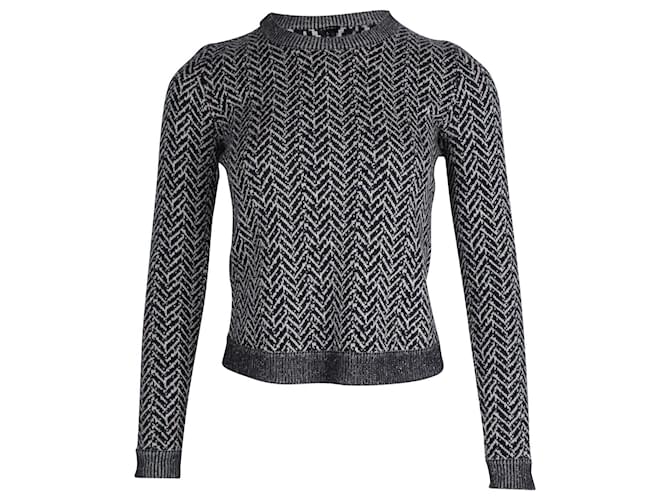Theory Herringbone Crewneck Sweater in Black Print Wool  ref.853120