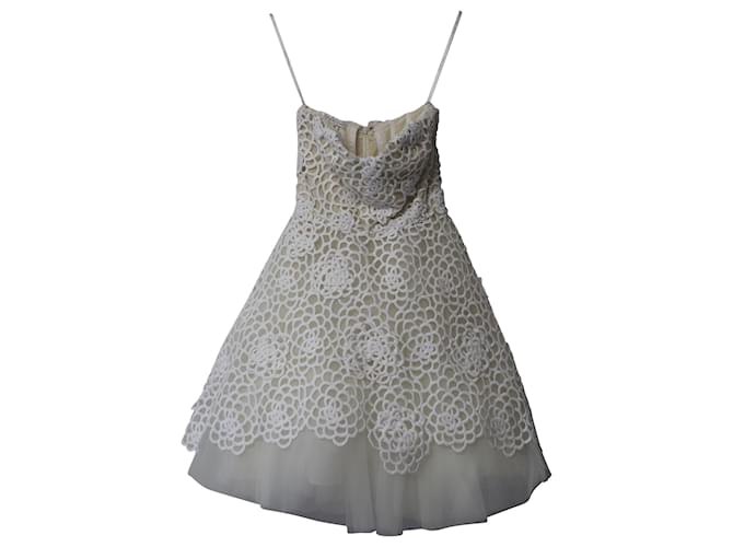 Oscar De La Renta Bridal Laser Cut Short Balloon Tulle Dress in White Nylon Polyester  ref.853142