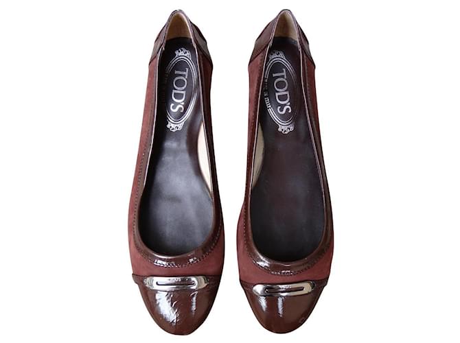 Tod's Ballet flats Dark red Leather Patent leather  ref.853194