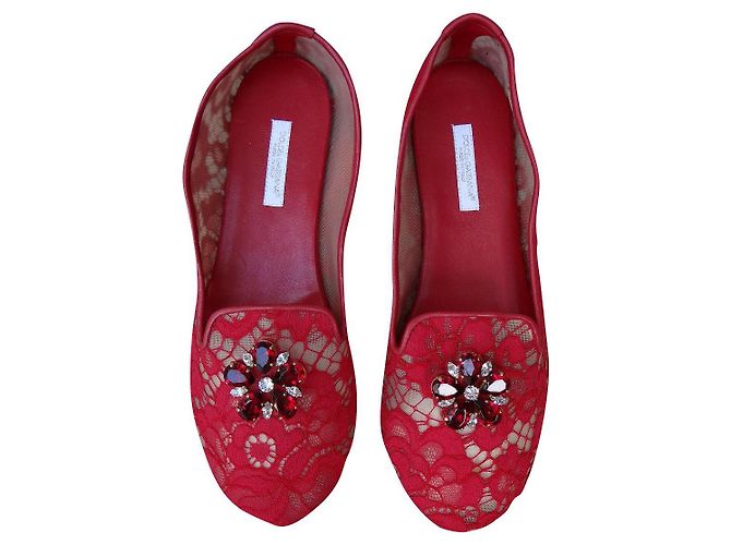 Dolce & Gabbana Bailarinas de Encaje Rojo Roja