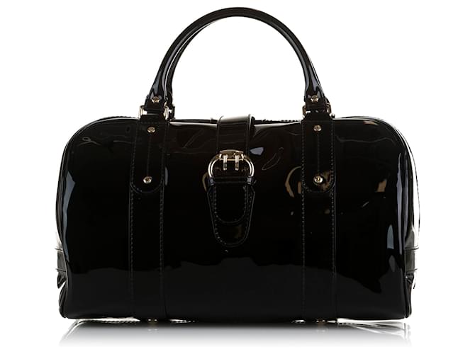 GUCCI BOSTON VANITY PATENT LEATHER HAND BAG BLACK 203516