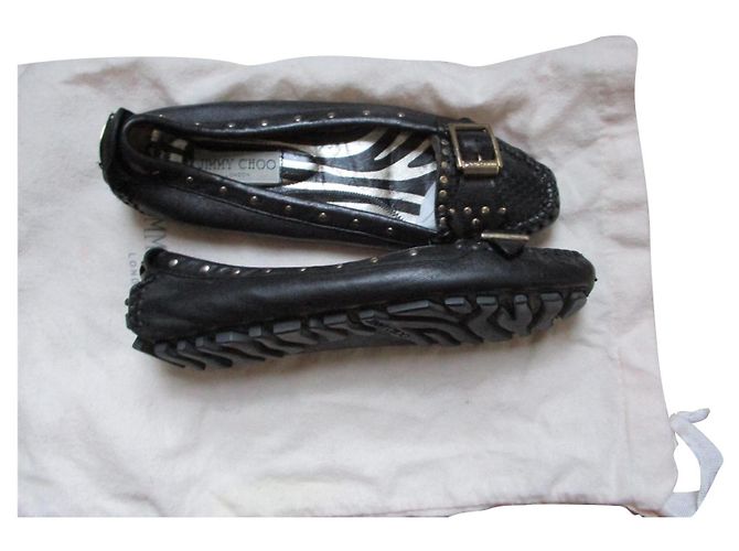 Jimmy Choo Bailarinas com fivelas de couro preto, 37,5