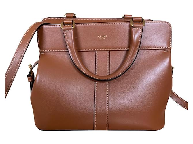 Celine Teen Cabas De France In Triomphe Canvas And Calfskin in Brown