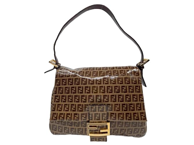 Brown Vinyl Fendi Baguette Mamma  ref.853858