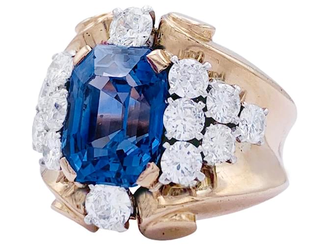 inconnue Vintage sapphire "Tank" ring, diamants, rose gold and platinum. Yellow gold Diamond  ref.853920
