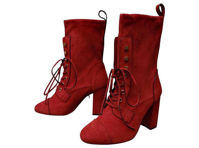 Stuart Weitzman Leather Lace Up Ankle Boots Rust