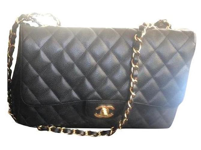 Chanel JUMBO Black Quilted CAVIAR Leather Timeless Classic Single Flap Bag  with GOLD Hardware! Gold-plated ref.853991 - Joli Closet