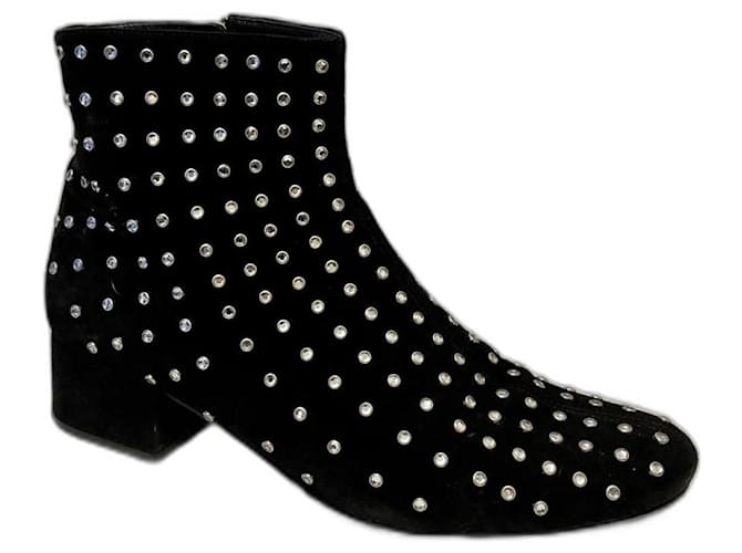 SAINT LAURENT Betty Crystal Stud Ankle Boots Black Suede  ref.854028