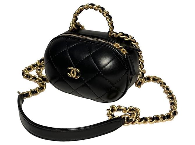 CHANEL, Bags, Chanelcrumpled Lambskin Quilted Get Round Top Handle Vanity  Case Black