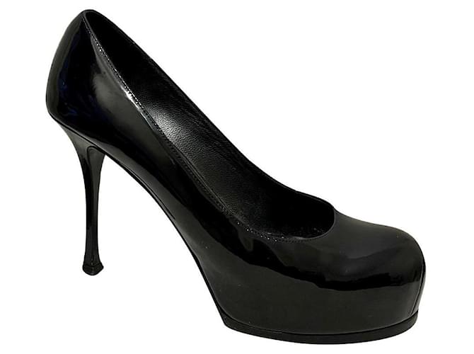 Yves Saint Laurent YSL TripToo patent leather heels Black Navy blue  ref.854038