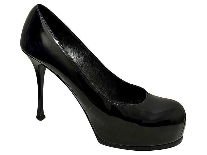 Yves Saint Laurent YSL TripToo patent leather heels Black Navy blue 