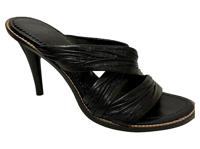 Yves Saint Laurent YSL Rive Gauche vintage high heeled mule sandals Black Leather  ref.854047