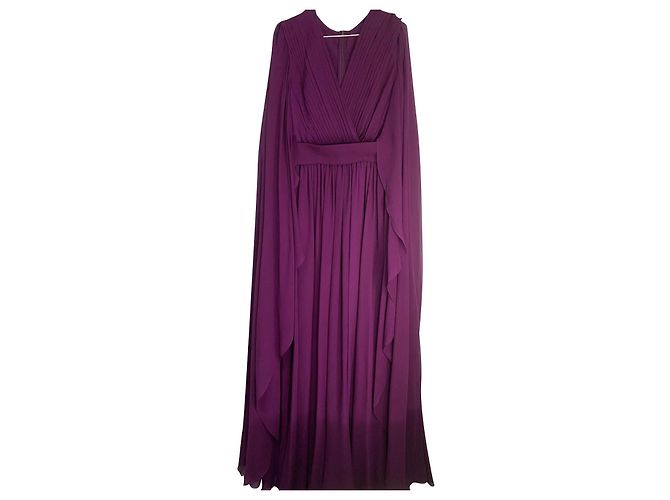Vestido largo de seda plisado Elie Saab Borgoña Burdeos