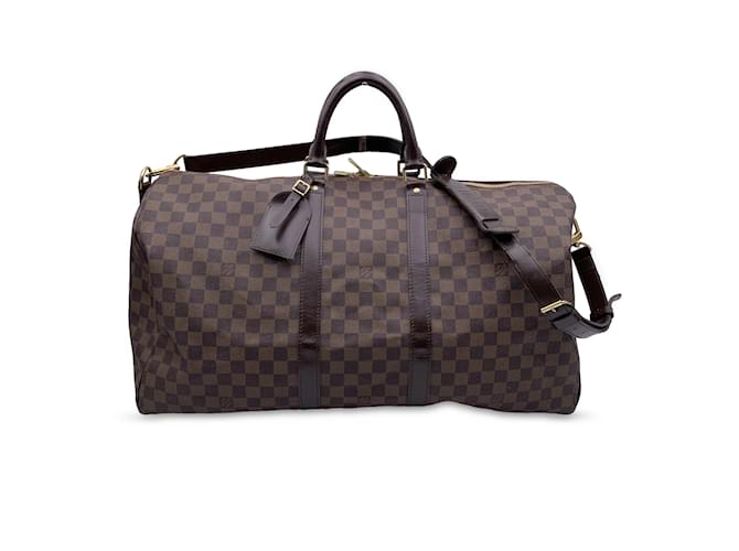 Louis Vuitton Damier Ebene Keepall Bandouliere 55 Travel Bag N41414 Brown Cloth ref.854091 Joli Closet