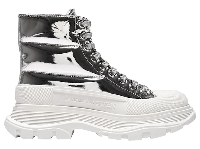 Alexander Mcqueen Stivali Tread Slick in pelle metallizzata Metallico  ref.854200