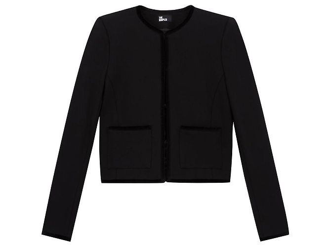 The Kooples Chaqueta corta negra de crepé de algodón Negro