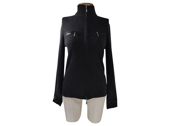 Luisa Cerano Zip Cardigan Black Cashmere Wool