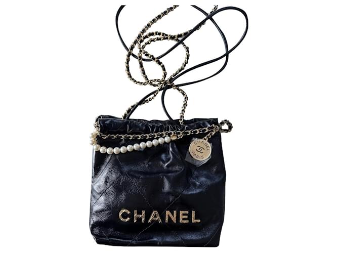 Chanel Black Quilted Calfskin Mini 22 Bag Gold Hardware Available