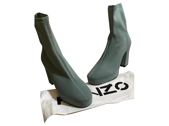 Kenzo Ankle Boots Light green Leather Polyester  ref.854411