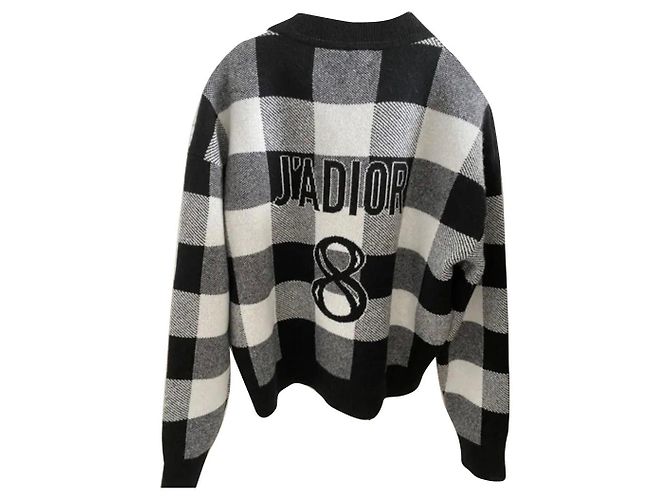 Christian Dior J'Adior Kaschmirpullover Karo Schwarz Weiß