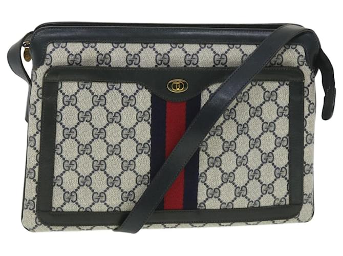 GUCCI GG Canvas Sherry Line Shoulder Bag PVC Leather Gray Red Navy Auth yk6173b Grey Navy blue  ref.854640