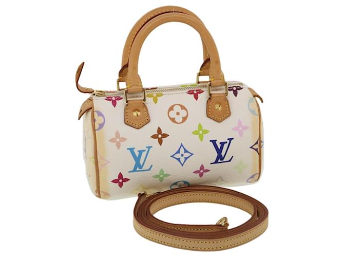 LOUIS VUITTON Monogramm Mehrfarbige Mini Speedy Handtasche Weiß M.92645 Mehrfarben Leder  ref.854704
