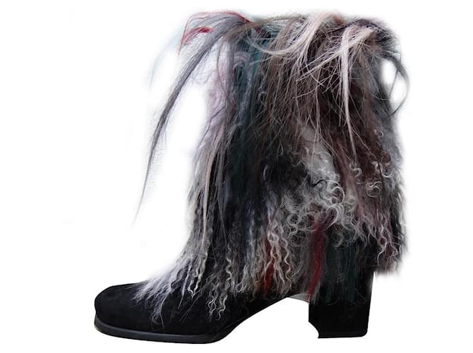Stuart Weitzman Ankle Boots Black Leather Faux fur  ref.854731