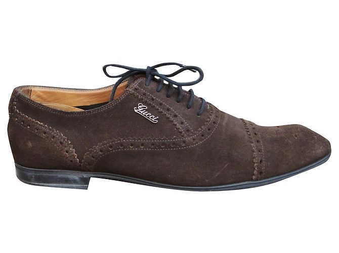 Brogue Gucci Marrone Scuro Camoscio Taglia 41