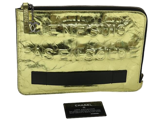 CHANEL Clutch Bag Metallic Leather Gold A82164 CC Auth 38172 Golden  ref.854757