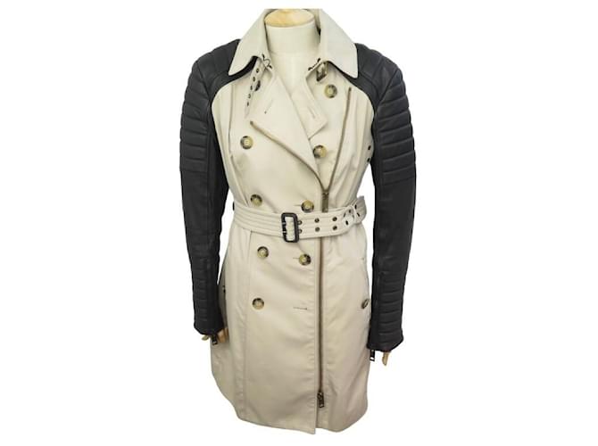 BURBERRY PRORSUM TRENCH COAT WITH LEATHER SLEEVES 48 IT 44 EN THE WATERPROOF Beige Cotton  ref.854921
