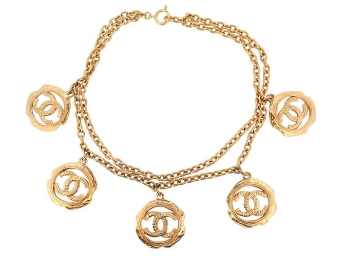 VINTAGE CHANEL NECKLACE MEDALLIONS LOGO CC T47 75 METAL GOLD MEDALLIONS NECKLACE Golden  ref.854936