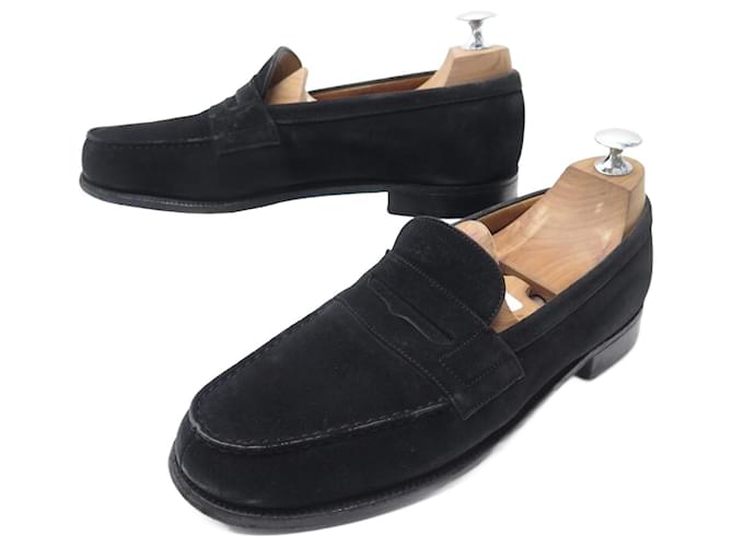 JM WESTON SHOES 180 Church´s Loafers 6.5b 40.5 FINE BLACK SUEDE BLACK SHOES  ref.854961
