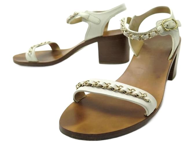CHANEL SHOES SANDALS WITH INTERLACED CHAIN G29040 40.5 LEATHER SHOES White  ref.854988