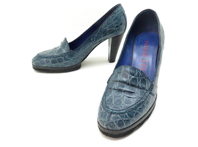 Zapatos de tacón Walter Steiger 37.5 ZAPATO DE SALON PIEL COCODRILO AZUL Cueros exoticos  ref.855040