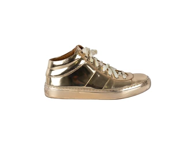 Jimmy Choo Belgravia Metallic Gold Sneakers Golden Leather  ref.855100