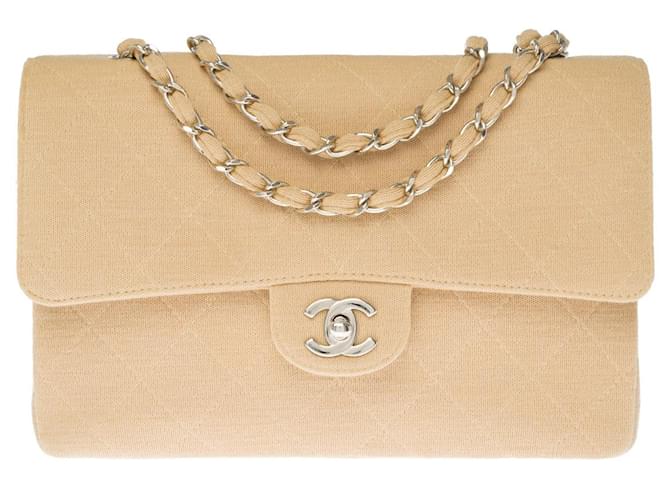 Chanel timeless shoulder bag in beige jersey- 121252245 Cotton ref.855281 -  Joli Closet