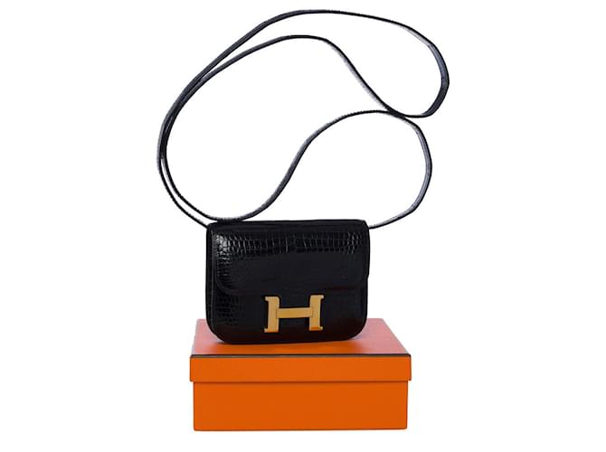 Hermès clutch bag/micro constance shoulder bag in black crocodile100980 Exotic leather  ref.855284