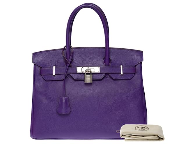 Hermès HERMES BIRKIN BAG 30 in Violet Leather - 100935 Purple  ref.855293