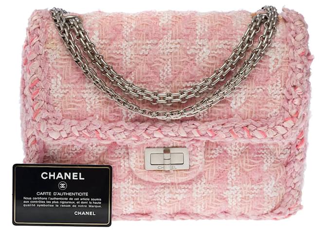 Chanel Chanel Blue & Red Quilted Tweed Large Chain Shoulder Flap Bag