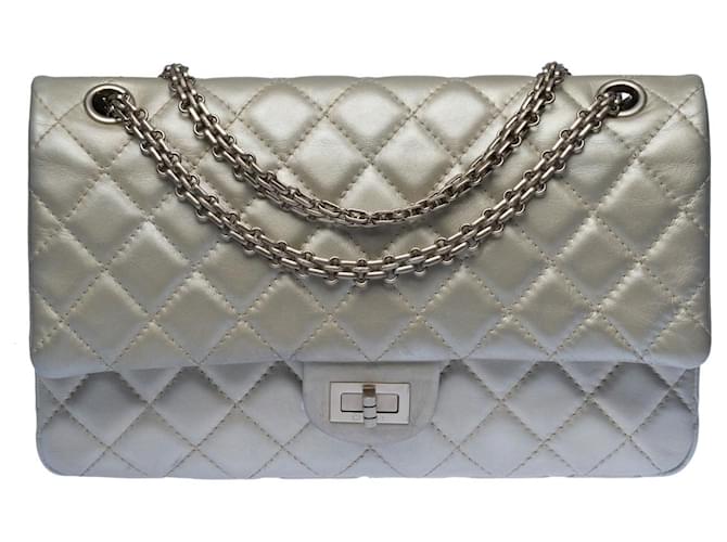 Mademoiselle Chanel Bag 2.55 in Silver Leather - 100179 Silvery  ref.855315