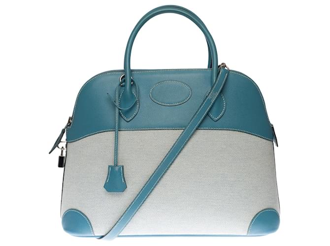Hermès HERMES Bolide Tasche aus blauem Canvas - 100015 Leinwand  ref.855321
