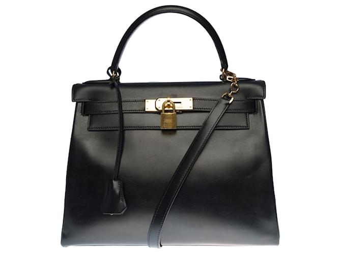 Hermès Kelly handbag 28 BLACK BOX LEATHER CROSSBODY - 1122811114  ref.855326