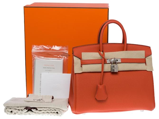 Hermès Hermes Birkin Tasche 25 aus orangefarbenem Leder - 101050  ref.855336