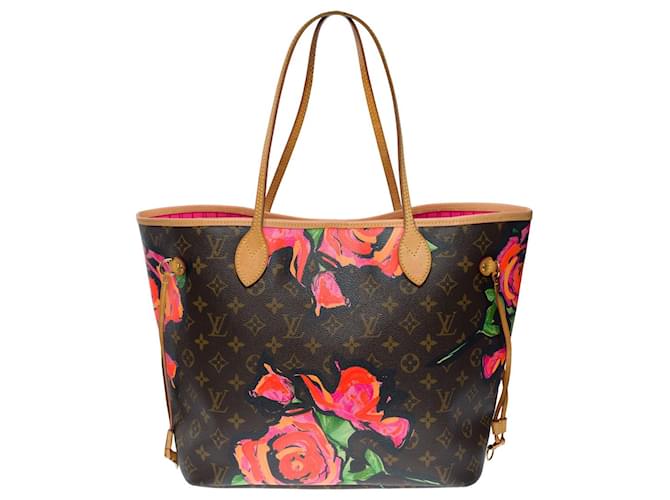 Louis Vuitton neverfull mm roses tote bag in brown canvas -100997
